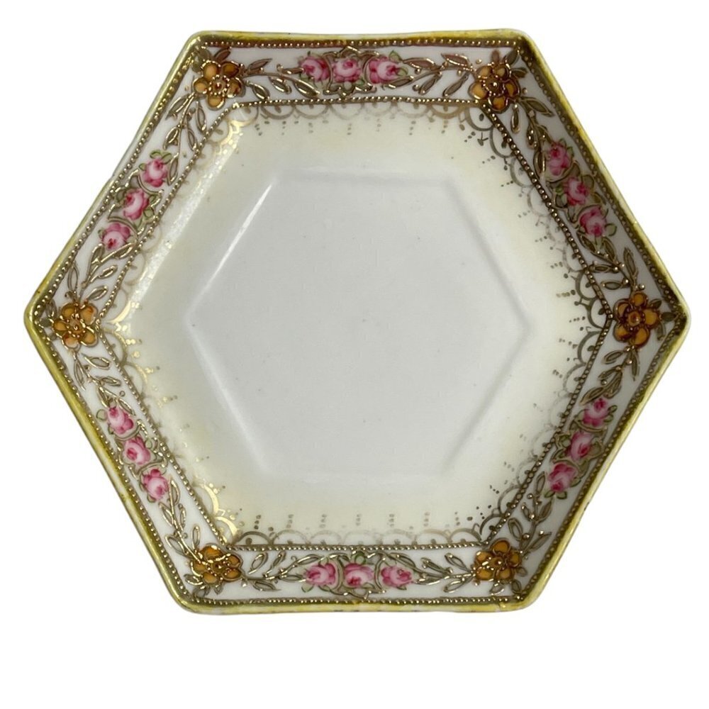 Nippon Hand Painted Porcelain Small Plate for Syrup Pitcher Saucer Gold Trim